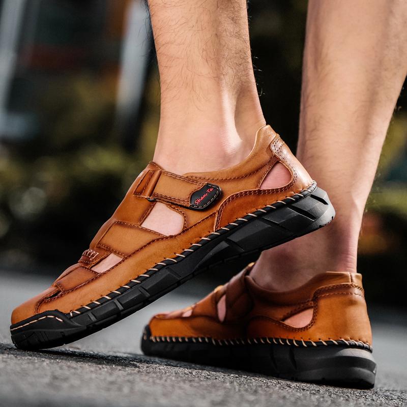 Sommer Herren Handmade Sandalen Outdoor Sandalen Echtes Leder Mesh Retro Lässig Strand Sandalen