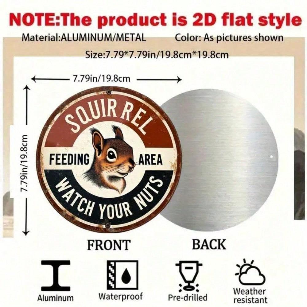 Vintage Squirrel Warning Sign Rustic Metal Plaque Nut Theft Deterrent Bird Feeder Outdoor Wall Decor Wildlife Art