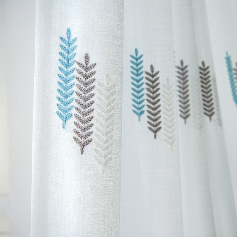 European minimalist curtains living room balcony light-transmitting sunscreen window screen no punching hooked embroidered curtains