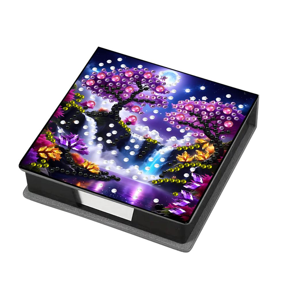 Leather Animals Gem Painting Memo Pad Holder Mosaic Kit Pattern Diamond Art Note Box with 160 Sheets of Paper for DIY Art Craft