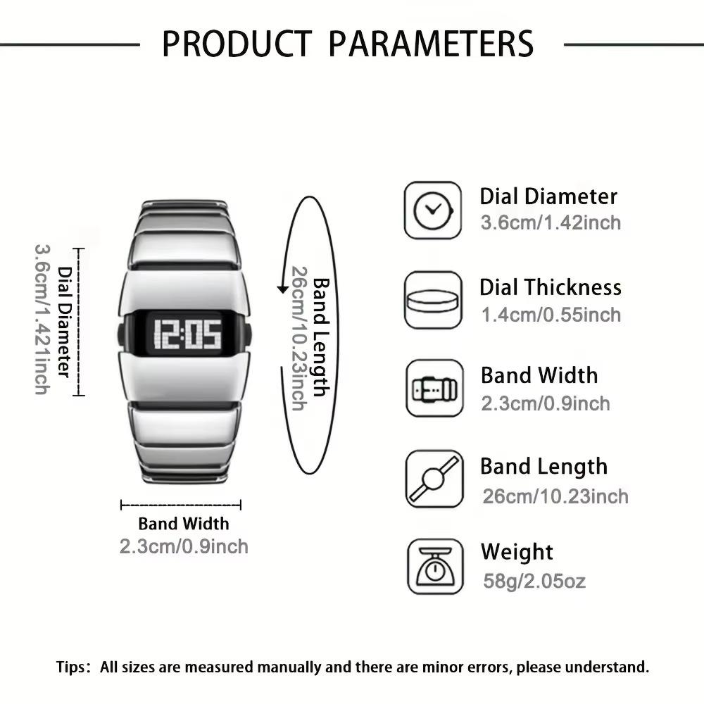American Fashion LED Electronic Watch Silicone Watch Strap Rectangular Dial Quartz Watch Waterproof Men's Electronic Watches
