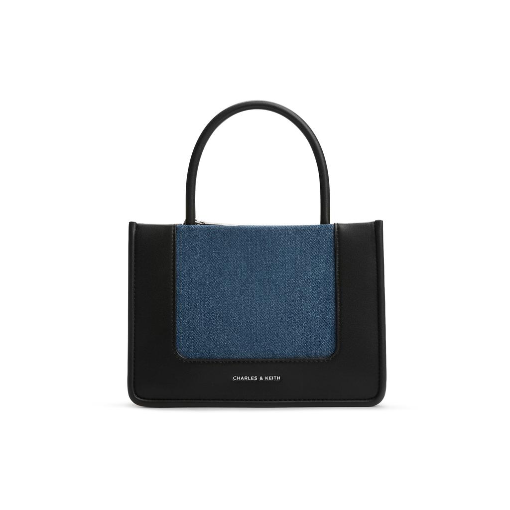 New CHARLES&KEITH PU/fabric Shoulder Bag, Crossbody Bag, Handbag Medium Size Women's Dark Denim Blue/Tan Tea Brown CK2-30701396-1-NEW