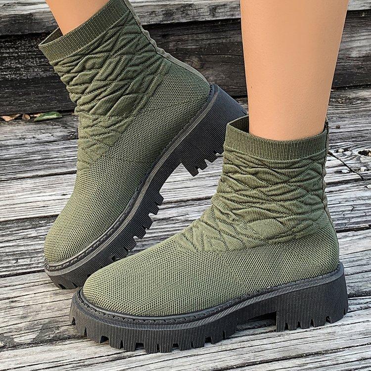 Large Size Fly-woven Casual Snow Boots for Women's Autumn and Winter New Sleeve Lightweight Casual Martin Boots for Women