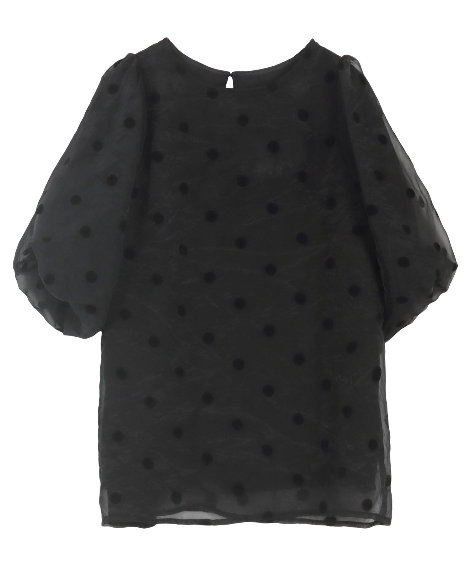 

Kobe Lettuce Flocked Dot Blouse with Volume Polka Dot Sheer Shirt Size Black Sleeves, Shirt, Spring/Summer Occasion, [C7119], M, чёрный