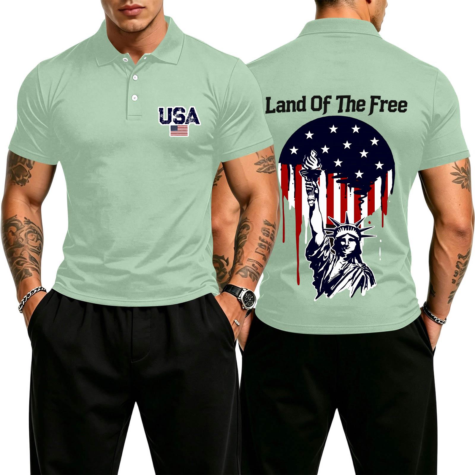 

Men s Casual Gradient Polo Shirt Short Sleeve Button Down Collar USA Inspired Graphic Embroidery Lightweight Breathable Fabric L