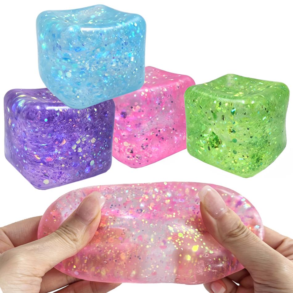 1-4Pcs Maltose Cube Stress Squeeze Toy Decompression Vent Ice Cube Anti Stress Slow Rebound Polar Light Colorful Squeeze Tpr Toy