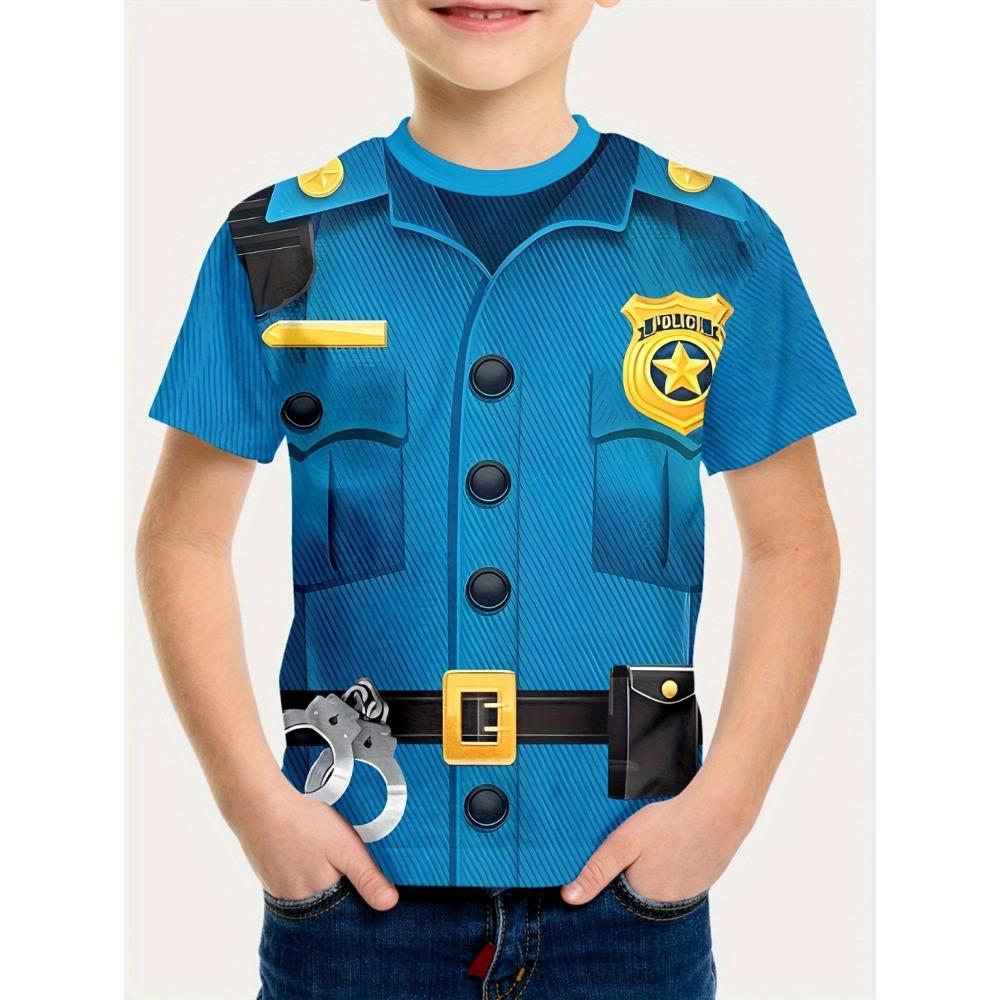 

Children s T-Shirt Boy Cool Police Badge Print Fashion Round Neck Short Sleeve Summer Outdoor Sport Perfect Gift T-Shirt for Boy 110