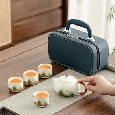Ru Kiln Travel Set Guochao Portable Kung Fu Tea Set Outdoor Camping Kuaike Cup Business Gift Company