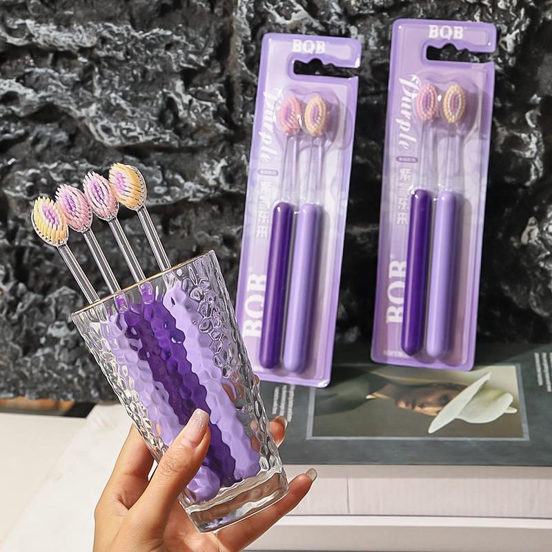 Luxury Purple Olive Head Adult Toothbrush with Soft Gum Protection Bristles