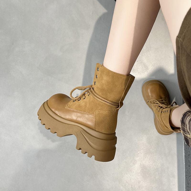 Fashion Women's Ankle Boots  2025 New Thick-soled Casual Boots Women Boots Large-Size Round-Toe Motorcycle Boots female