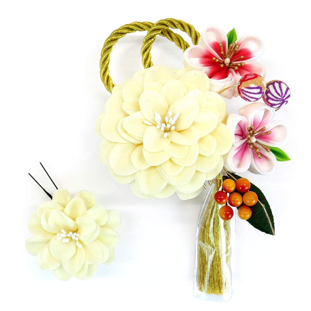 Hair Ornament Set Furisode Ceremony Tsumami Work Flower White 2-piece Coming-of-age Wk-095