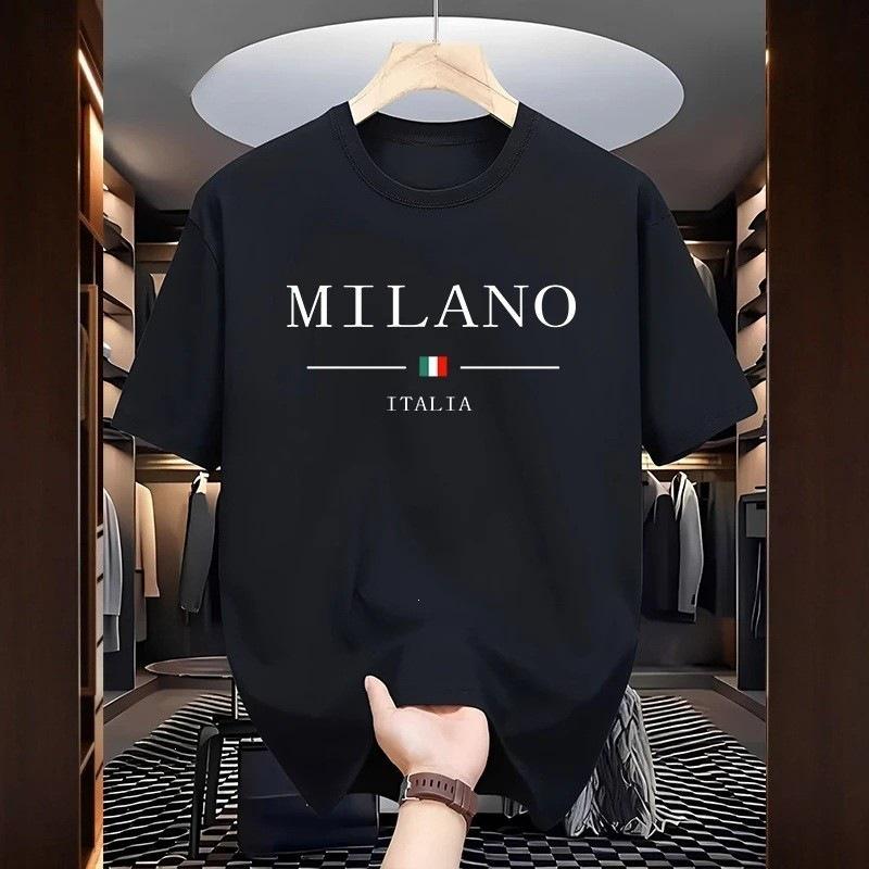 Men's Milan Print Loose Fit Cotton T-shirt - Summer Casual Sports Round Neck Short Sleeve.
