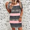 Women's Striped and Printed Fashionable and Casual V-neck Short-sleeved Dress
