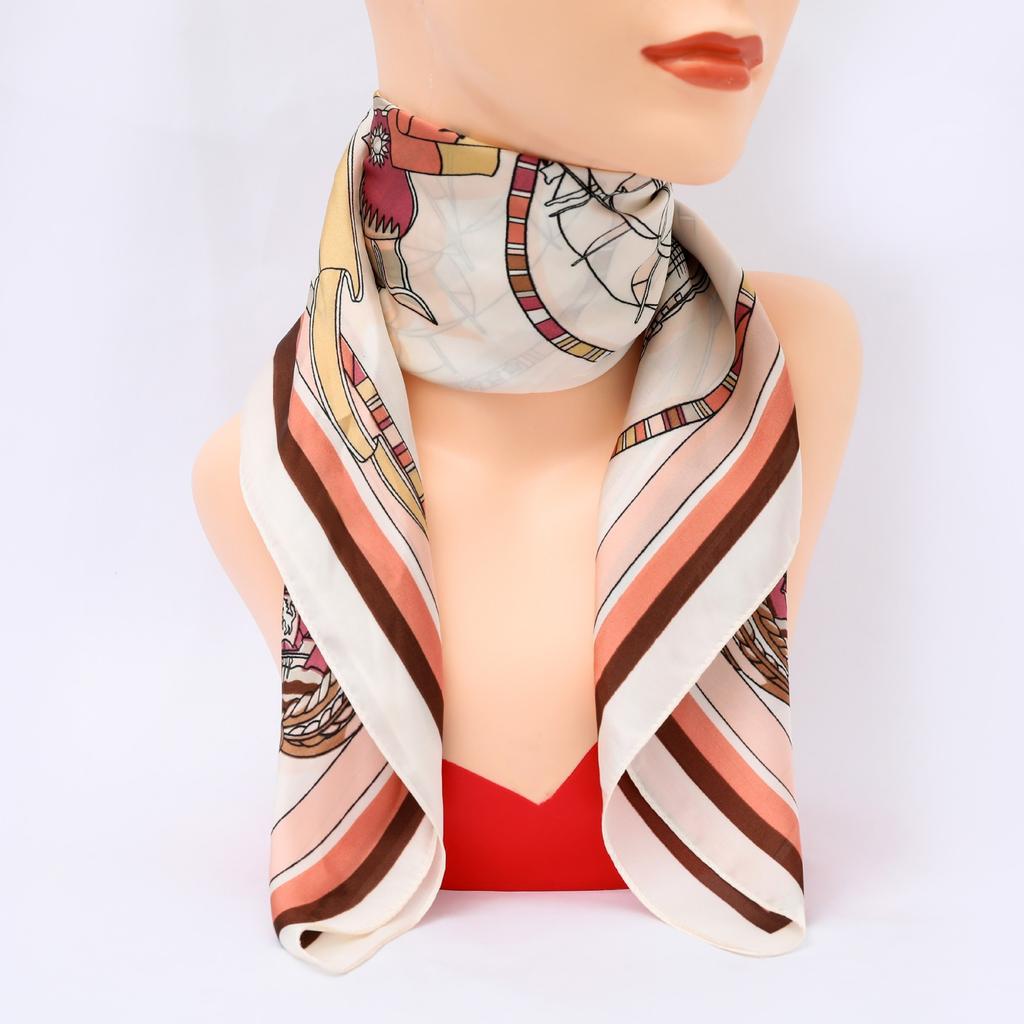 Women Retro Print Square Silk Scarf Soft Satin Small Scarf Multifunctional Hair Tie Bag Decor Wrap Elegant Business Matching Accessory