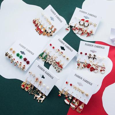 6 Pairs/Set Christmas Earrings Jewelry Accessories Set Cute Santa Claus Snowman Tree Bell Christmas Gifts For Women Girls Kids