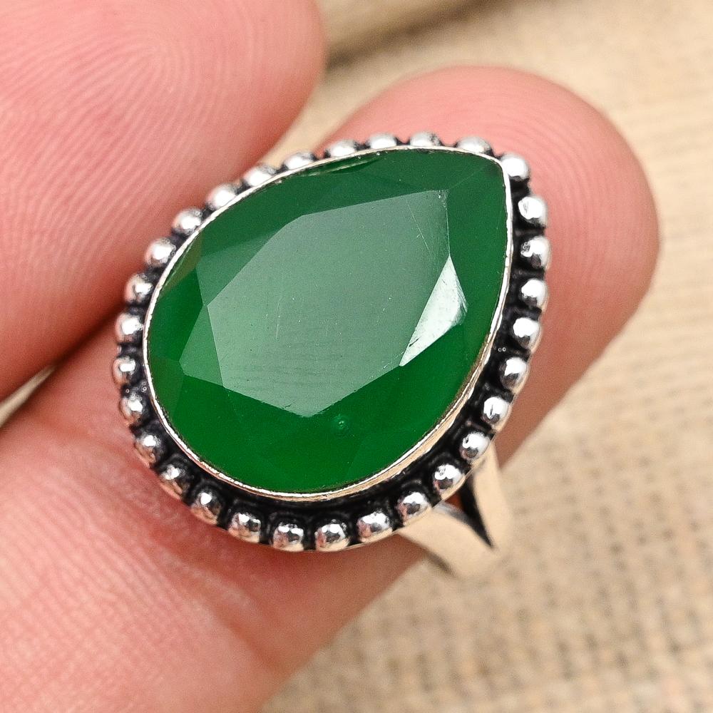Faceted Green Onyx Gemstone Handmade Solid 925 Sterling Silver Ring Jewelry