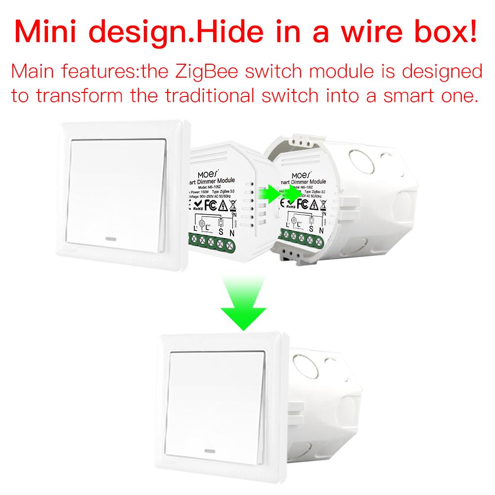 Moes Mini Interruttore Dimmer Smart Tuya ZigBee 3.0 Fai da Te Richiede Hub ZigBee3.0 Funziona con Alexa Google Home Controllo Vocale 1/2 Vie
