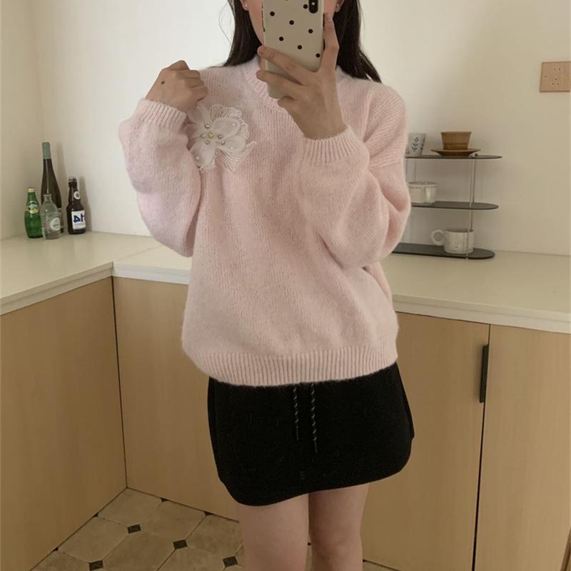 Korean 3D Flower Knit Sweater - 2025 Chic Winter Fashion for Women