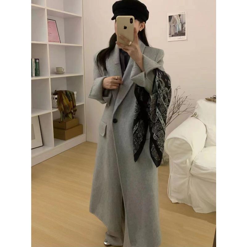 Hepburn Style Mixed Off-white Style New Winter Korean Style Loose Wool Coat Mid-length