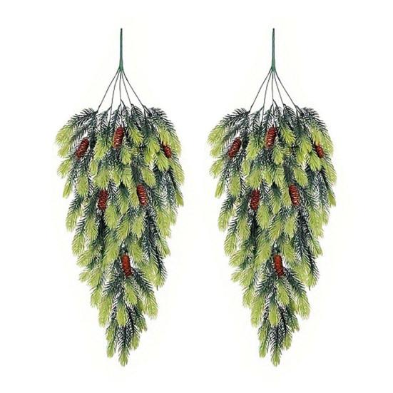 

2 шт. Рождественский каплевидный сваг-венок, искусственная норфолкская сосна, сваг для лестницы с шишкой 2pcs зелёный/жёлтый