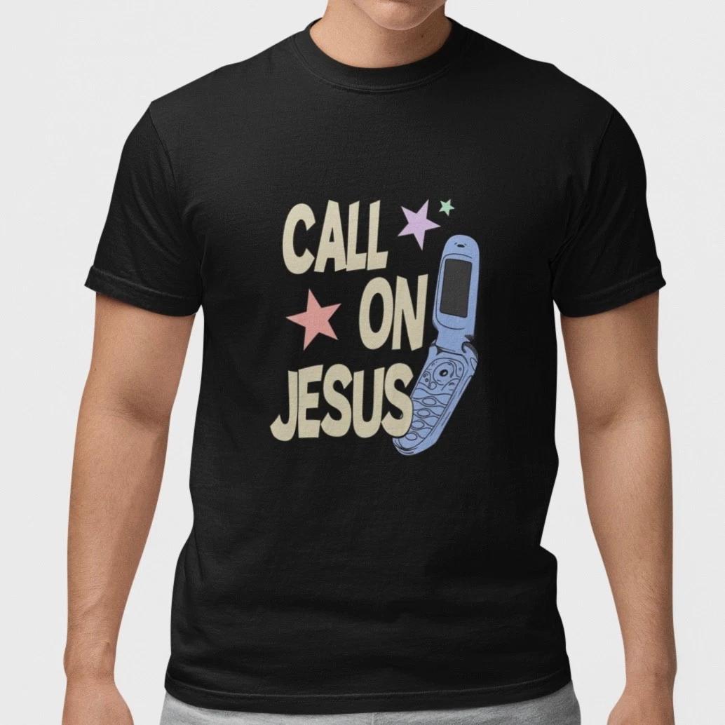 Call On Jesus Shirt Funny Christian Y2K Flip Phone Tee Unisex 100% Cotton M