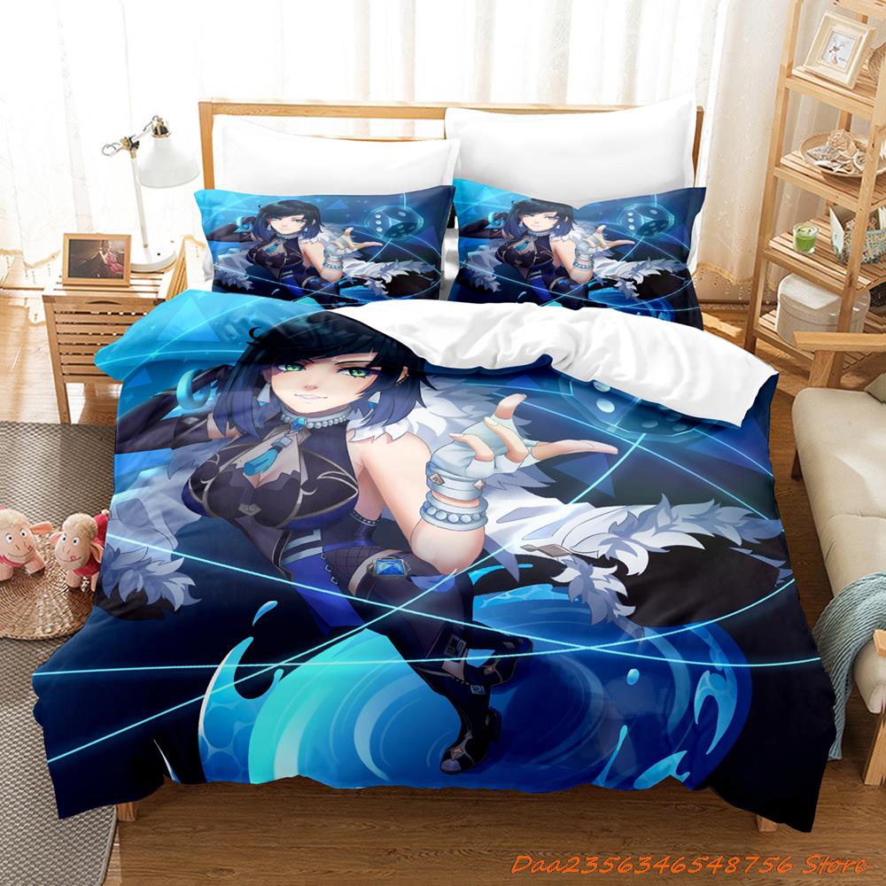 Personelity New Game Yelan Genshin Impact Bedding Set Cartoon Anime Three-piece Set Adult Kid Bedroom Duvetcover Sets 3D Ka