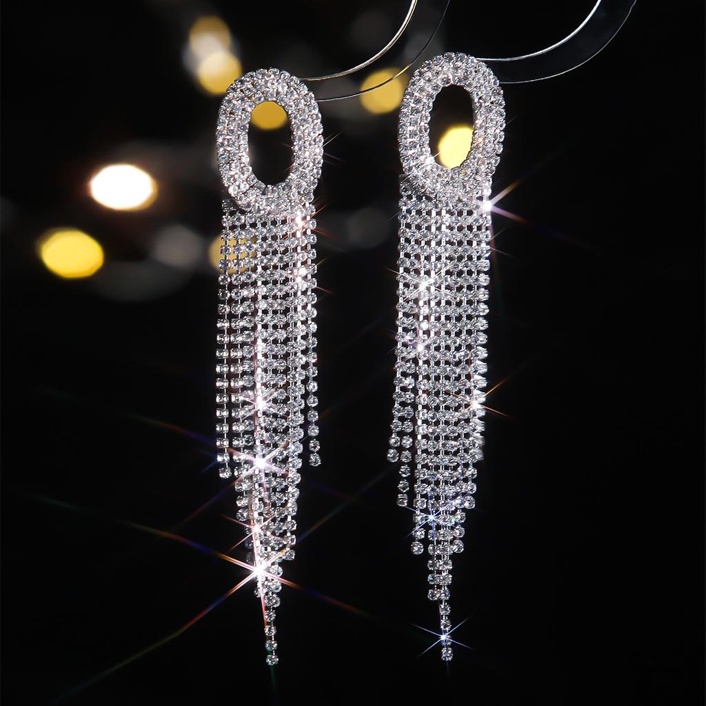 Personalized exaggerated geometric oval long fringed earrings