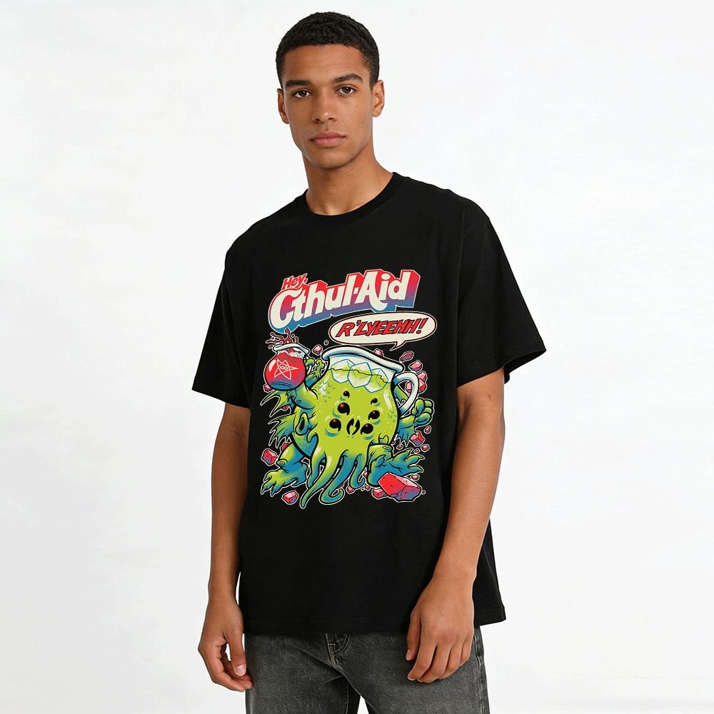Hey Cthul-Aid Rlyeehh Cthulhu Graphic Casual Tee Pure cotton T-shirt