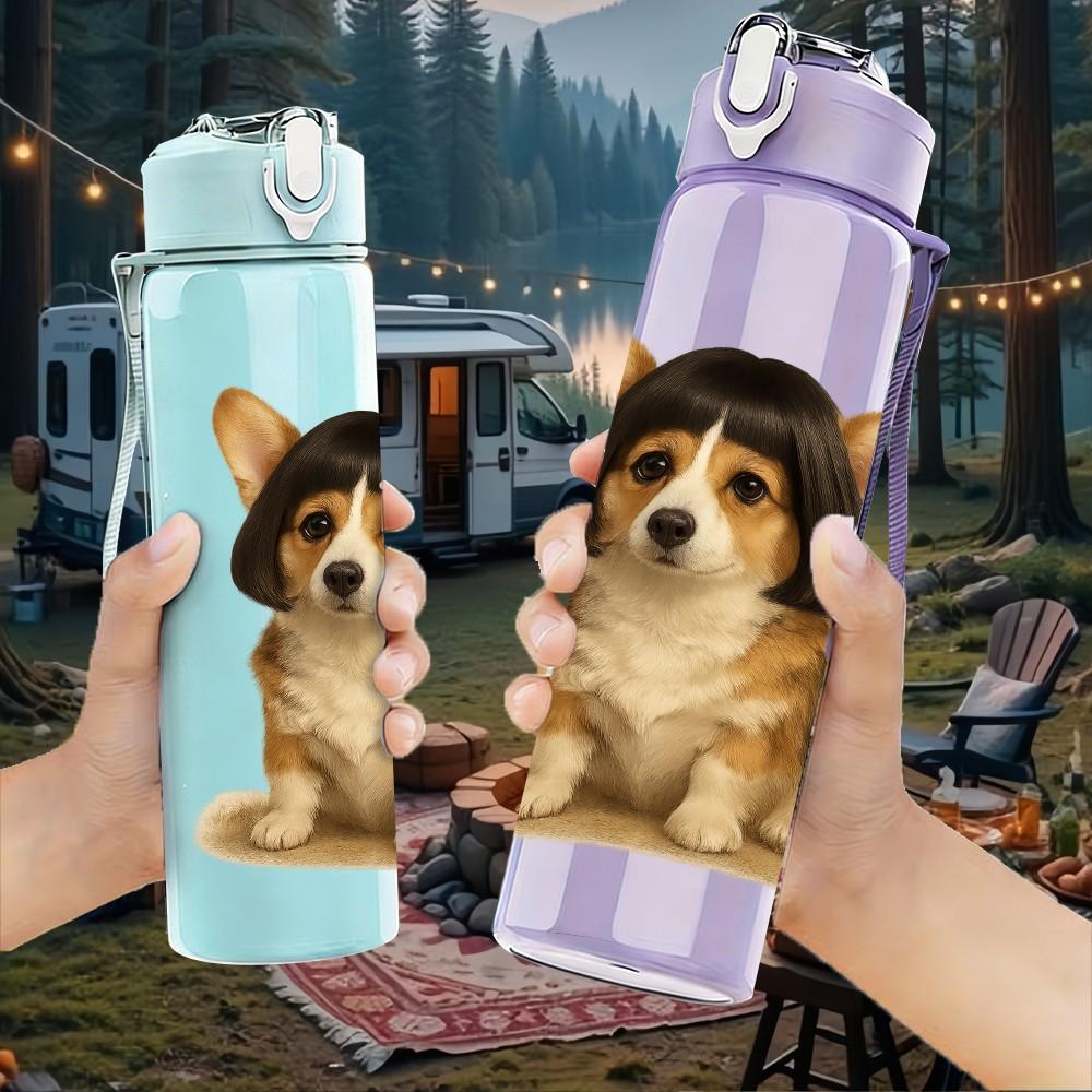 1 PZ Cucciolo Corgi Ritratto Classico 750ml Plastica Colorata Borraccia Sportiva Tappo Flip con Cannuccia Anti-perdita Adatta per Sport Ufficio Uso Domestico
