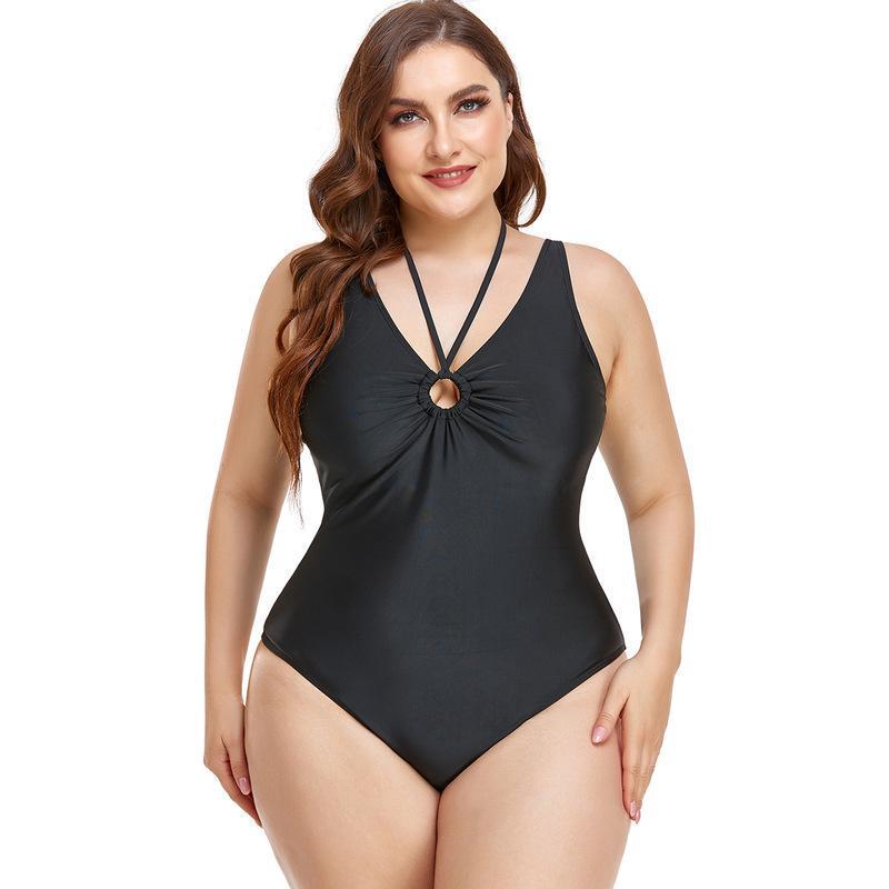 Plus Size Women's Solid Color Shirred Tummy-Control One-Piece Swimsuit