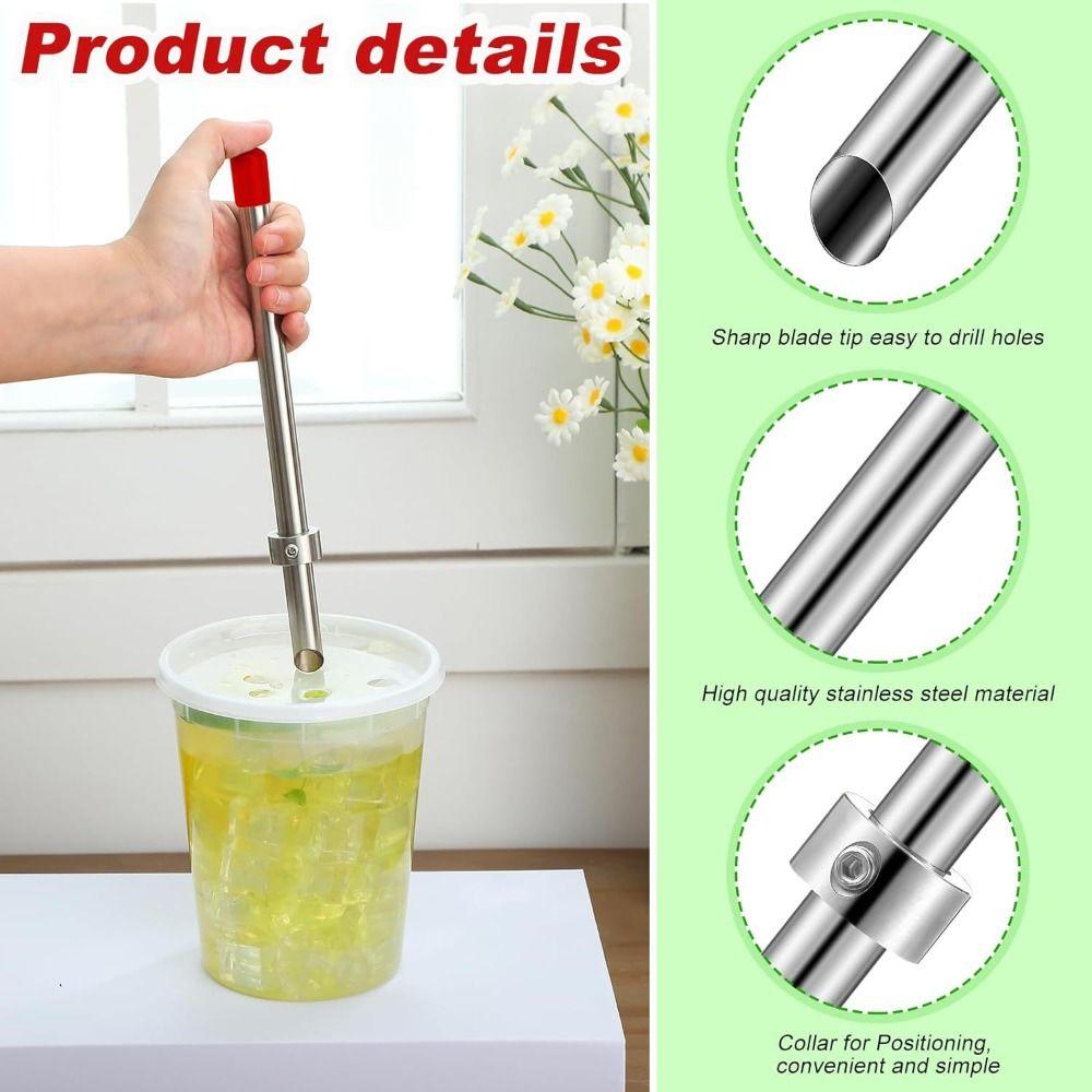 Stainless Steel Plastic Lid Hole Punch Reusable Straw Punch Tool Bubble Tea Cups
