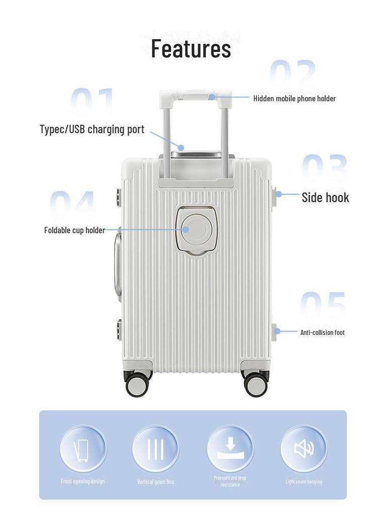 Multi-Purpose Business Trolley Suitcase with Laptop Compartment and Cup Holder