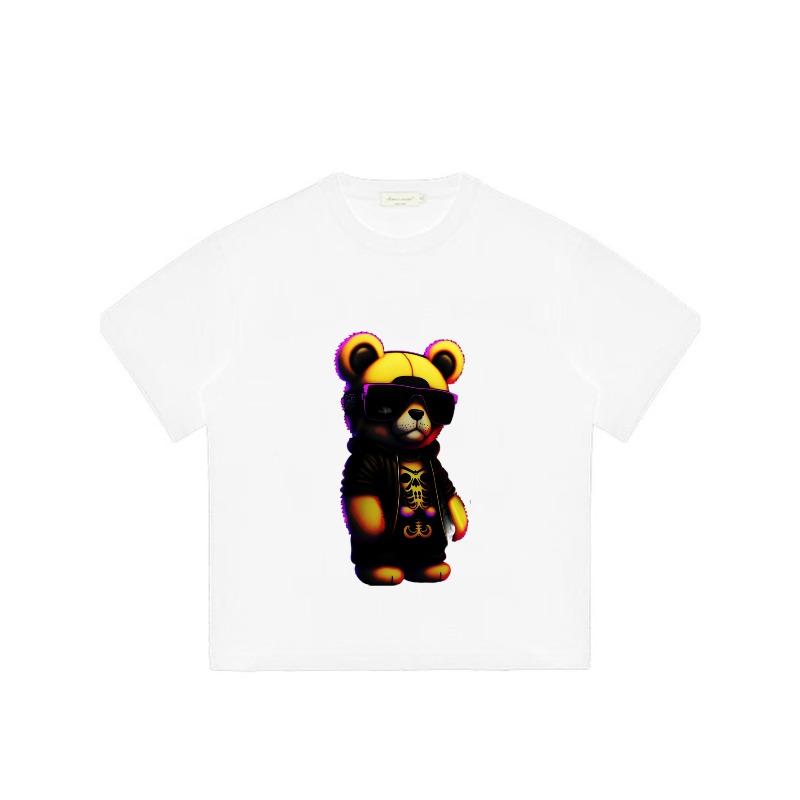 Black T Shirt with Cartoon Bear Wearing Sunglasses and Skull Design for Casual Wear