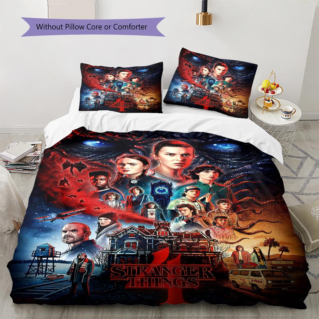 Stranger-thing Pattern Bedding Quilt Set Quilt Cover Pillowcase Home Decoration Gift (1 * Duvet Cover + 2 * Pillowcase, Without Core)