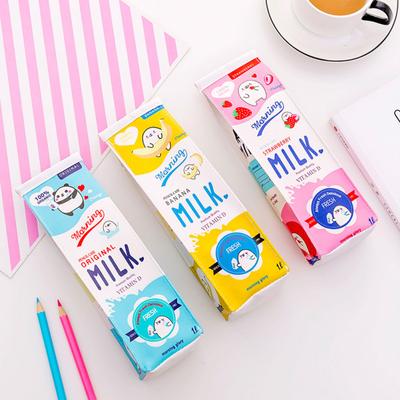 Cartoon Milch Karton Form Stifteetui Tragbar Große Kapazität Multifunktional Reißverschluss Schreibwaren