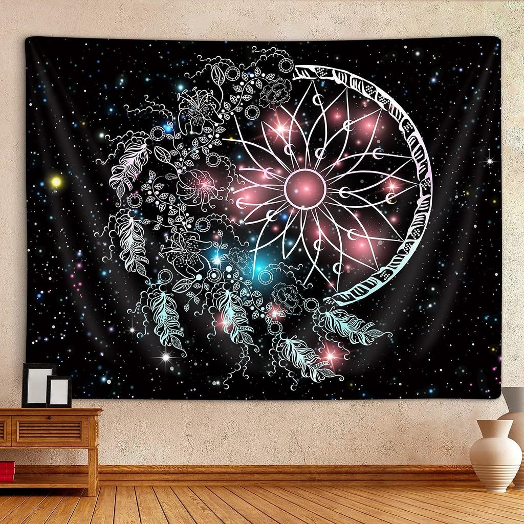 Dream Catcher Tapestry Colorful Feather Tapestry Psychedelic Starry Sky Tapestry for Bedroom Living Room Dorm Wall Hanging Decor