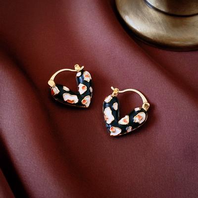 Heart Drip Oil Ear Buckle Korea Sweet All-matching Temperament Hoop Earrings Delicate High-grade New Gold Plating Jewelries