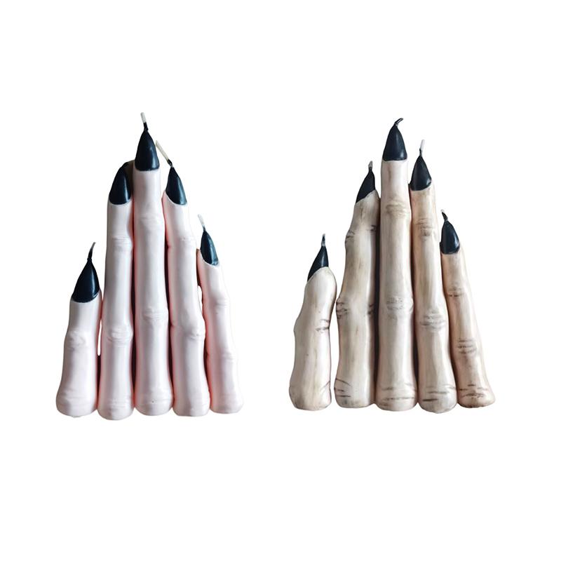 5PC/Set Finger Candles Novelty With Black Nails Realistic Party Decoration Gothic Creepy Witch Thumb Candle Scary 2 Colors