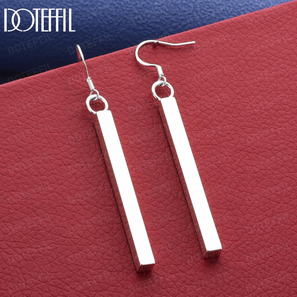 

925 Sterling Silver Fashion Jewelry Long Column Pendant Pierced Earrings 6.5*0.40cm
