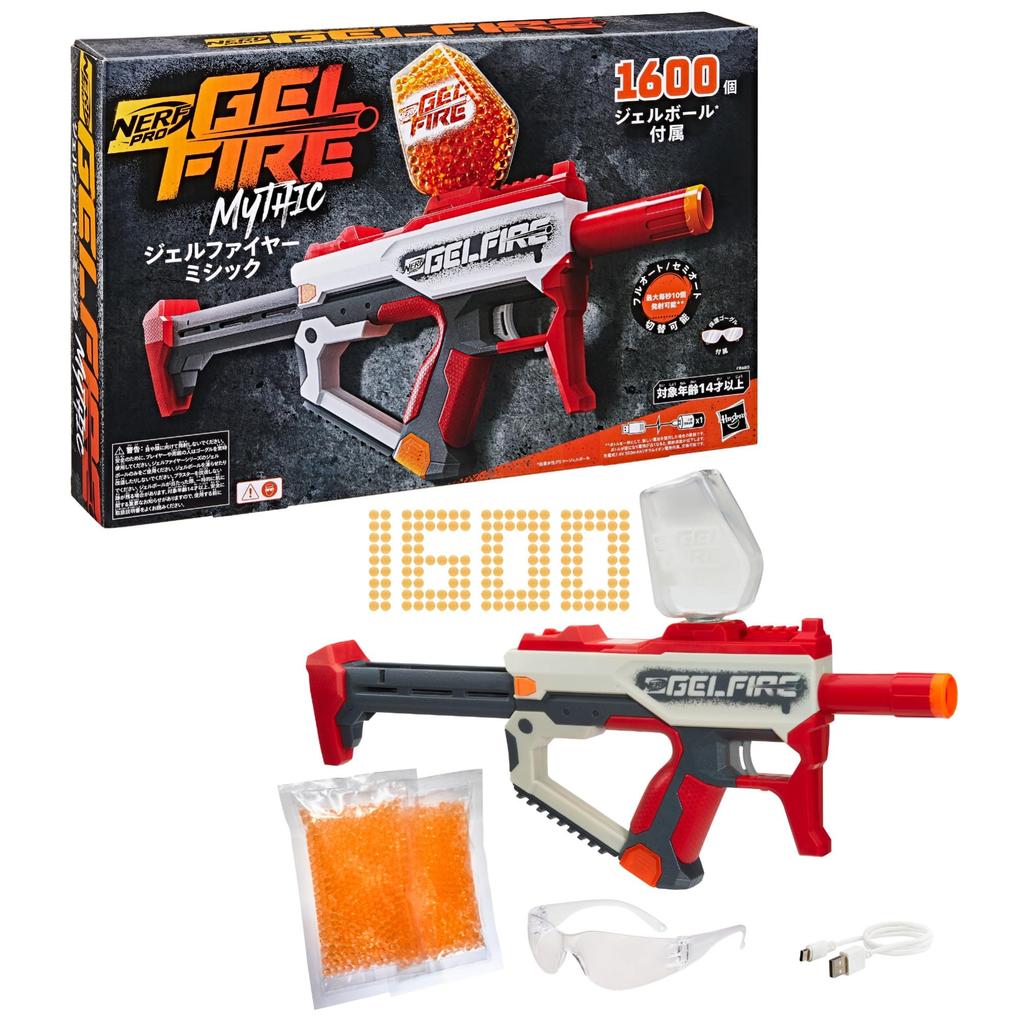 Hasbro Nerf PRO Gelfire GELFIRE Mythic Electric Blaster 1600 Gel 800 Gel Balls Rechargeable Protective Ages 14 and Authentic & Balls, Bottle, Battery,