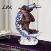 Fade Resistant Resin Ornament Dragon Skull Moon Figurine, Gothic Style Sculpture for Unique Dark Fantasy Gift Home Desktop Party Decor, Halloween
