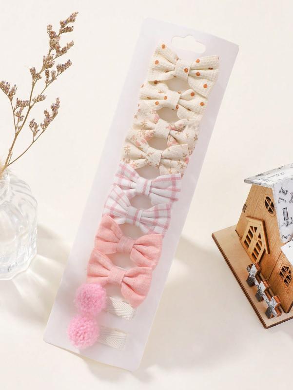 RAINBOW BOWS 10Pcs/set Handmade Fabric Printed Barrette Boutique Mini Bangs Bow Hair Clip Ins Daisy Hairgripes  Spring Style