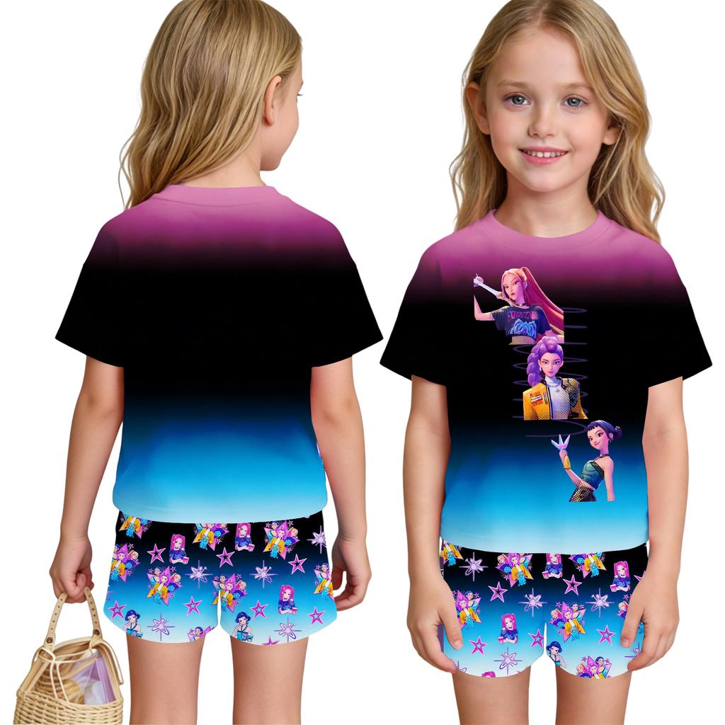 Children's Casual Short Sleeve And Shorts Letter Print Set
