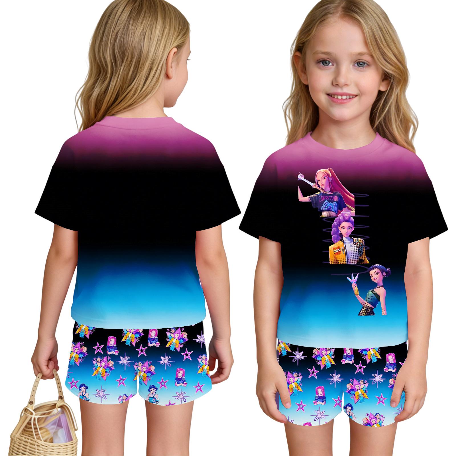 Children s Casual Short Sleeve And Shorts Letter Print Set 100 чёрный