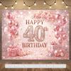 Sfondo per Festa di Compleanno 40 Anni 2D Rosa Oro Rosa Glitter Floreale Sfondo Fotografico