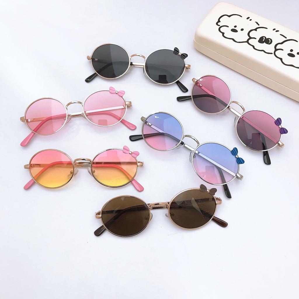 Metal Oval Frame Children'S Sunglasses Bow Cute Baby Sunglasses Travel Sunscreen Glasses
