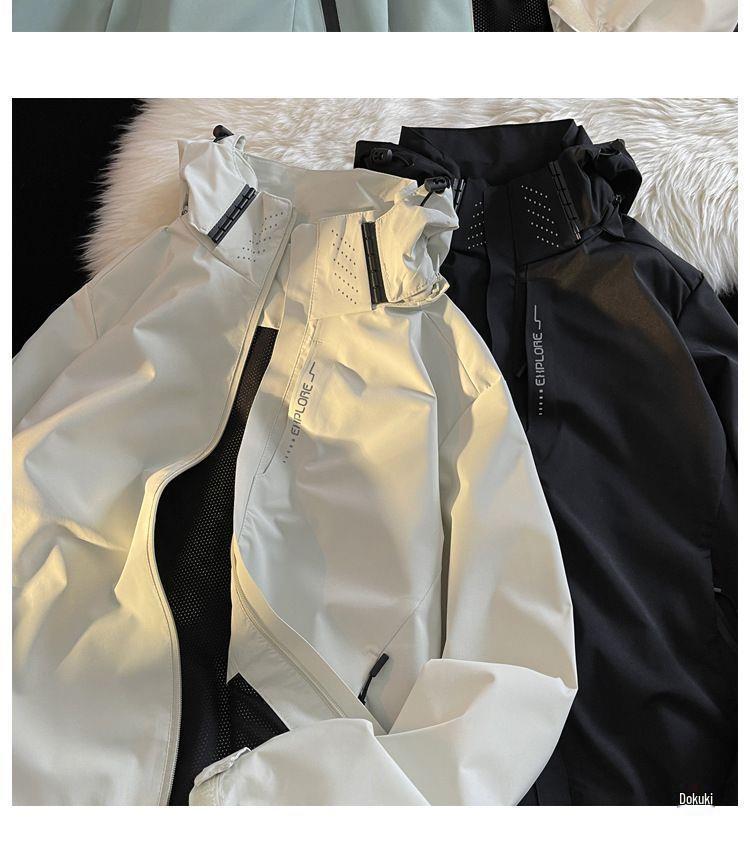 Vintage Windbreaker im amerikanischen Stil: Herren Japanische Cityboy Workwear Jacke mit Stehkragen und Kapuze