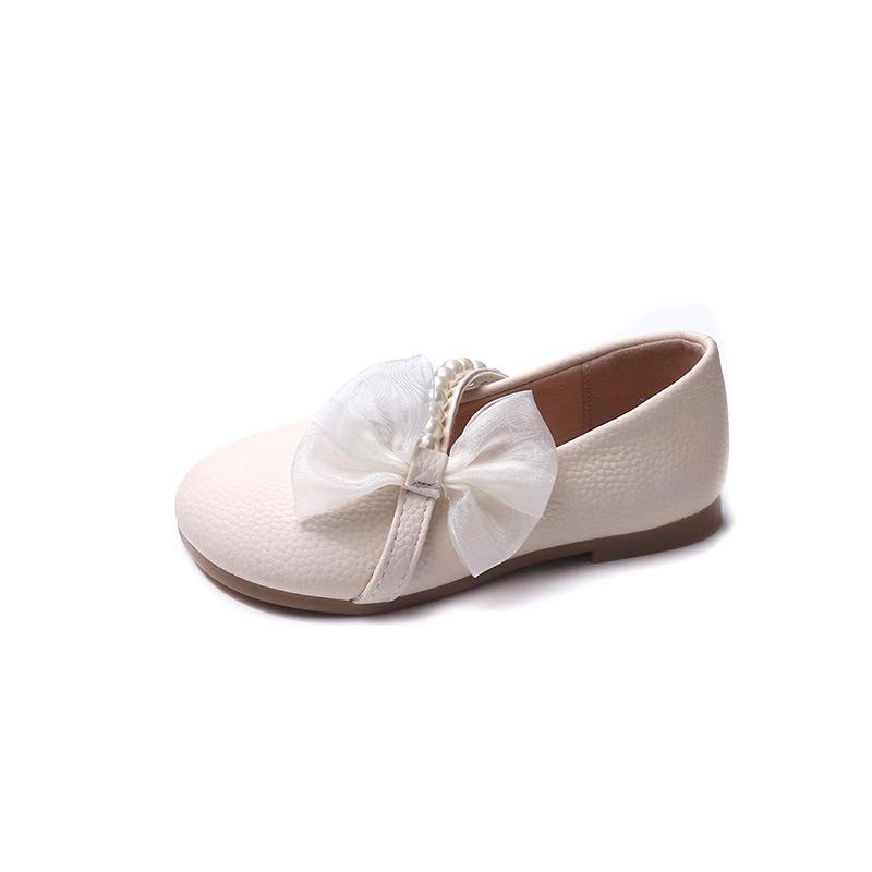 Girls' Leather Shoes Spring and Autumn Children's Soft-soled White Shoes Foreign Style Doudou Single Shoes Little Girl Pearl Female Treasure Prin