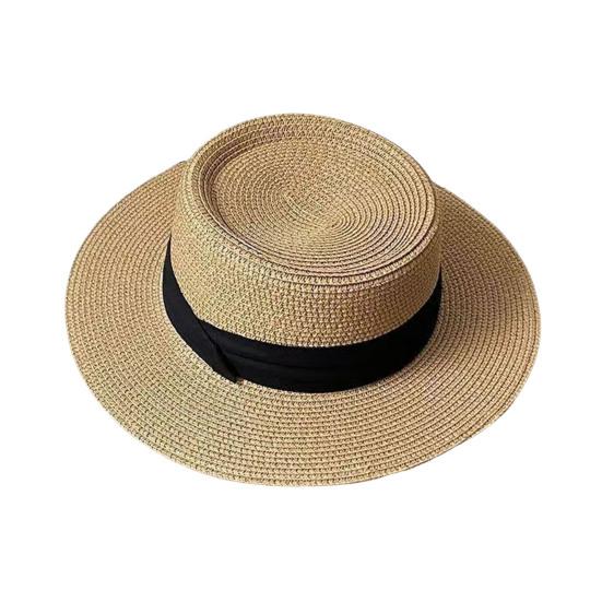 French Style Straw Hat with Large Brim Ribbon Decor Foldable Sun Protection Hat Summer Beach Travel Vacation Hat