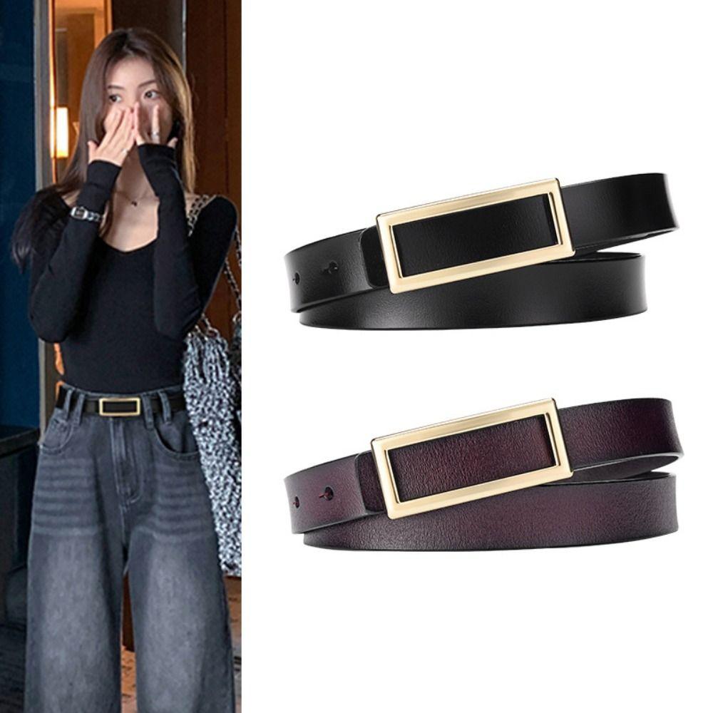 Fashion Dress Belt Rectangle Buckle Waist Belt Waistband Narrow Belt  Female